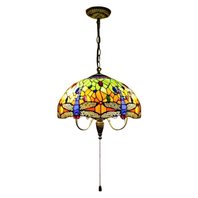 Dragonfly Victorian Antique Brass Pendant Light Kit - 1 Head Down Lighting Cut Glass For Dining Room