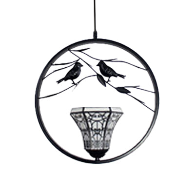Bell Tiffany-Style Stained Glass Ceiling Lamp - White/Black Pendant Light With Bird Deco