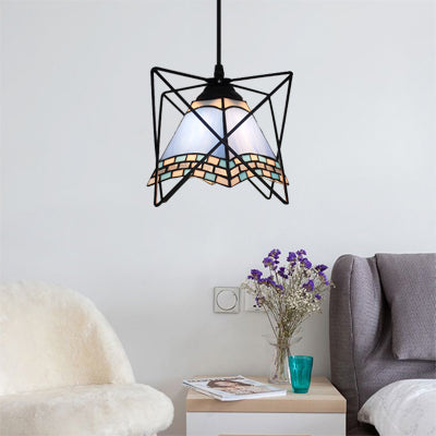 Stylish Mediterranean Pendant Light with Stainless Glass, White Finish