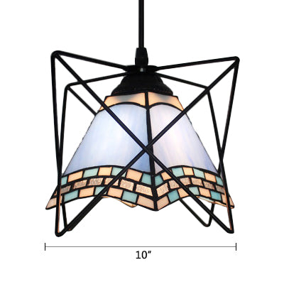 White Mediterranean Style Pendant Light With Stainless Glass - Wire Frame Hanging Ceiling Lighting 1
