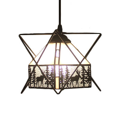 Lodge & Dear Cafe Pendant Light - Iron Wire Glass Rustic Hanging Light (1-Light, Black)