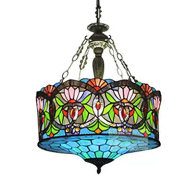 LED Stained Glass Living Room Ceiling Light - Baroque Style, 18" W Drum