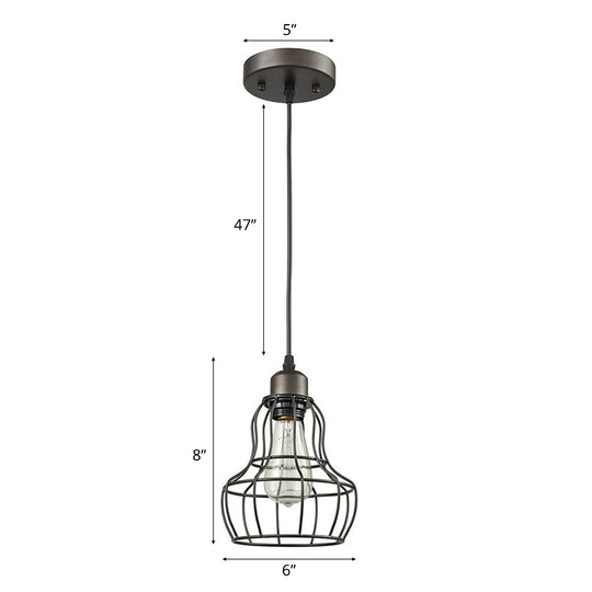 Bronze 1 Light Industrial Metal Wire Cage Pendant Lamp For Bedroom - Hanging Fixture