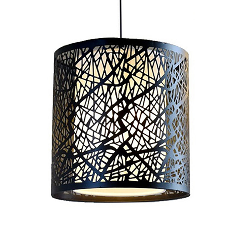 Industrial Metal Pendant Light with Inner White Shade in Black
