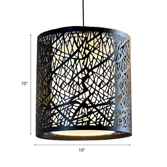 Industrial Metal Pendant Light with Inner White Shade in Black
