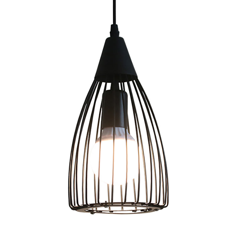 Vintage Industrial Conical Caged Metal Ceiling Light - Black
