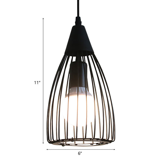 Vintage Industrial Conical Caged Metal Ceiling Light - Black