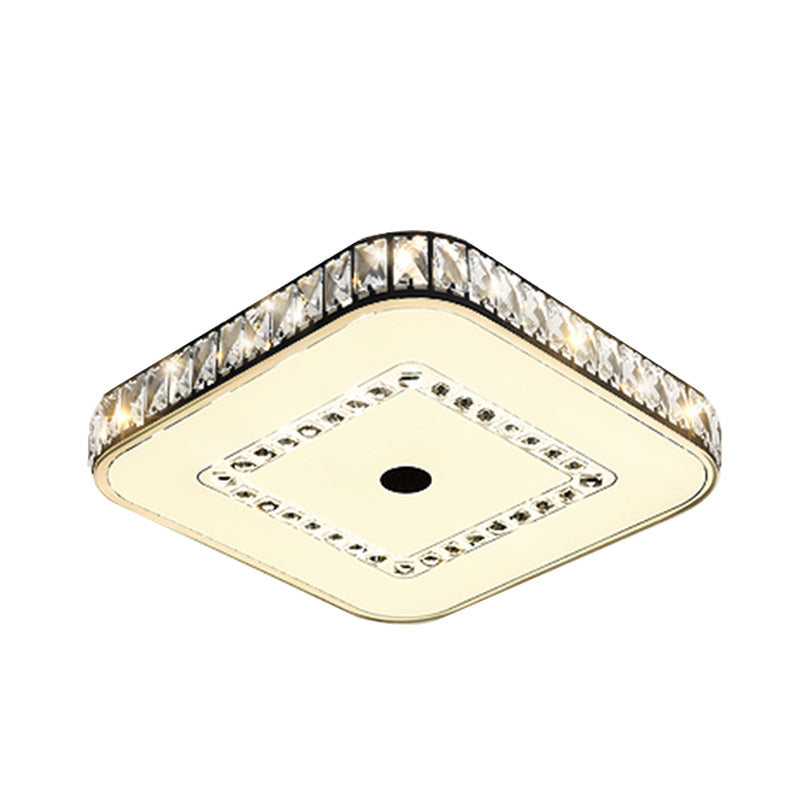 Square Flush Ceiling Light - Modern Rectangle-Cut Crystal LED - Black Fixture for Living Room