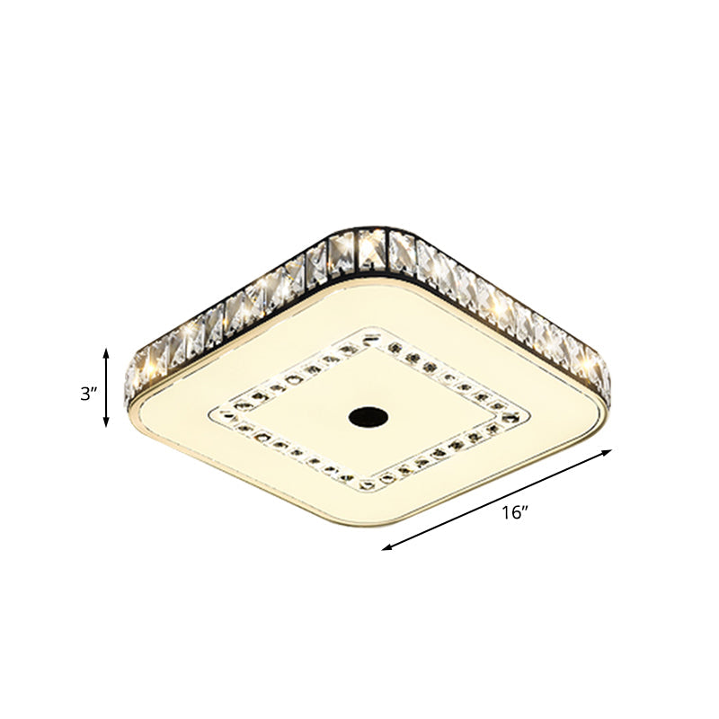 Square Flush Ceiling Light - Modern Rectangle-Cut Crystal LED - Black Fixture for Living Room