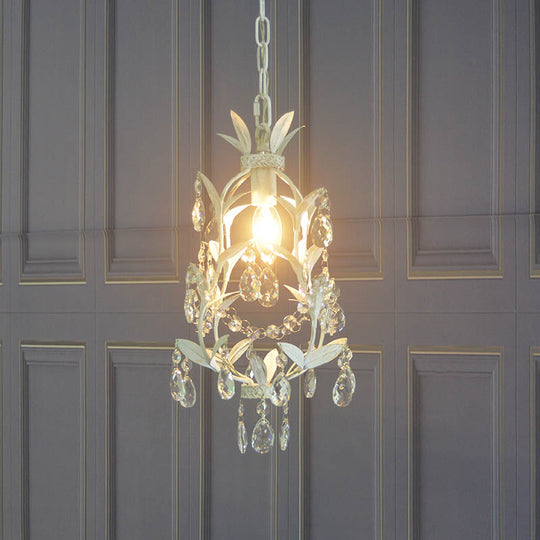 Modernism Crystal Drip Pendant with Leaves Design - White Ceiling Hang Fixture