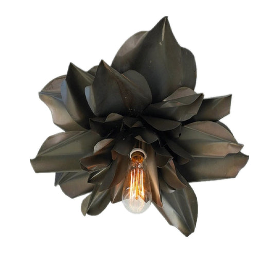 Black Magnolia Shape Flush Mount Ceiling Fixture - Rural Metallic Design, 1 Head