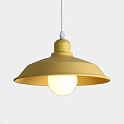 Retro Style Metallic Pink/Yellow Pendant Light With Barn Lampshade - Bedside Hanging Lamp Yellow