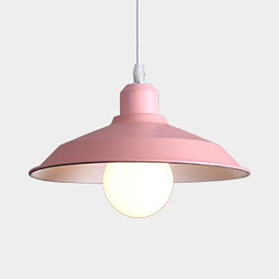 Metallic Pink/Yellow Pendant Light with Barn Lampshade - Retro Style Hanging Lamp for Bedside