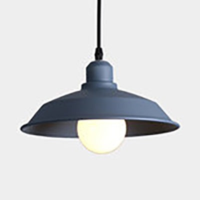 Retro Style Metallic Pink/Yellow Pendant Light With Barn Lampshade - Bedside Hanging Lamp Dark Blue