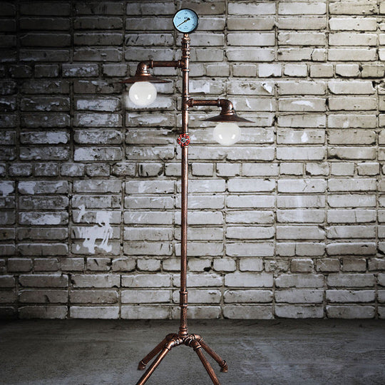 Antique Style Wrought Iron Floor Lamp With Flat Bronze Shade - 2 Lights Perfect For Living Room