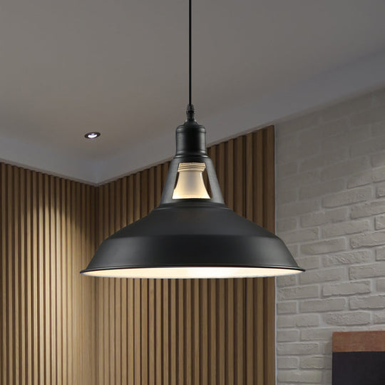 Barn Shade Hanging Lamp - 1 Light Metallic Pendant in Black/White - 10.5/12/15 Inch Wide - Perfect for Hotels!
