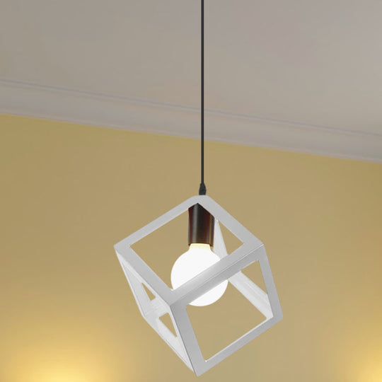 Loft Style Cubic Cage Pendant Light with Colorful Shades for Dining Room