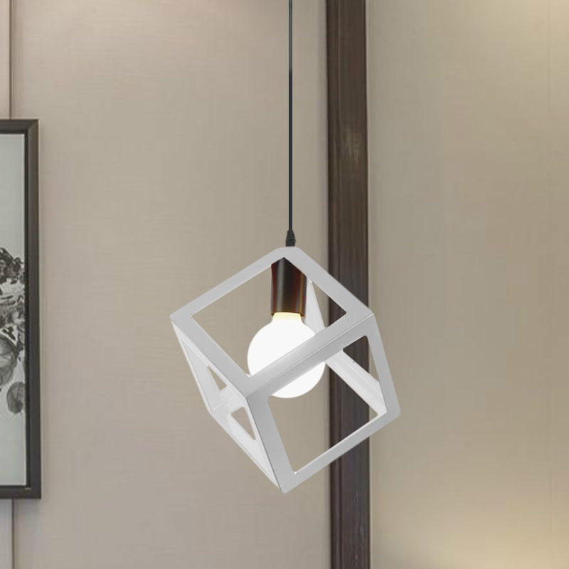 Loft Style Cubic Cage Pendant Light with Colorful Shades for Dining Room