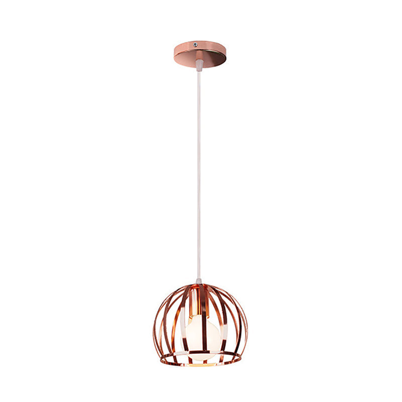 Retro Rose Gold Pendant Lamp With Global Cage Shade Perfect For Kitchen And Stylish Spaces