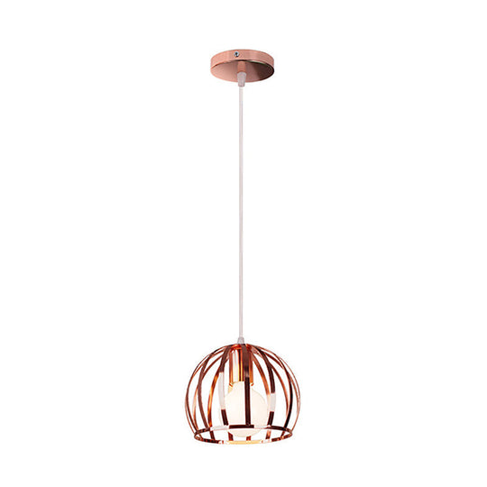 Retro Rose Gold Pendant Lamp With Global Cage Shade Perfect For Kitchen And Stylish Spaces