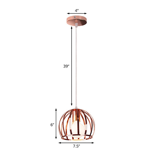 Retro Rose Gold Pendant Lamp With Global Cage Shade Perfect For Kitchen And Stylish Spaces