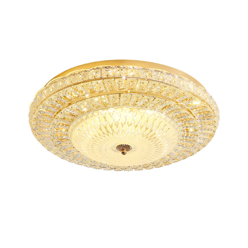Contemporary Led Flush Mount Ceiling Light In Gold With Crystal Shade - Perfect For Bedrooms!
