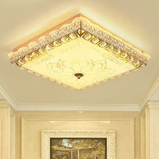 Modern Gold LED Ceiling Light Fixture for Bedroom - Crystal Block Design