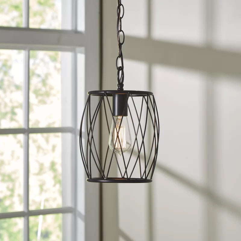 Industrial Black Wire Guard Pendant Lamp With Shade For Dining Room Lighting