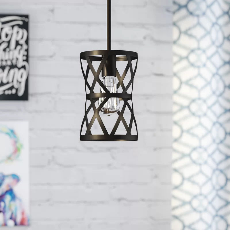 Stylish Vintage Cylinder Cage Pendant Light - Black Metal Ideal For Dining Rooms