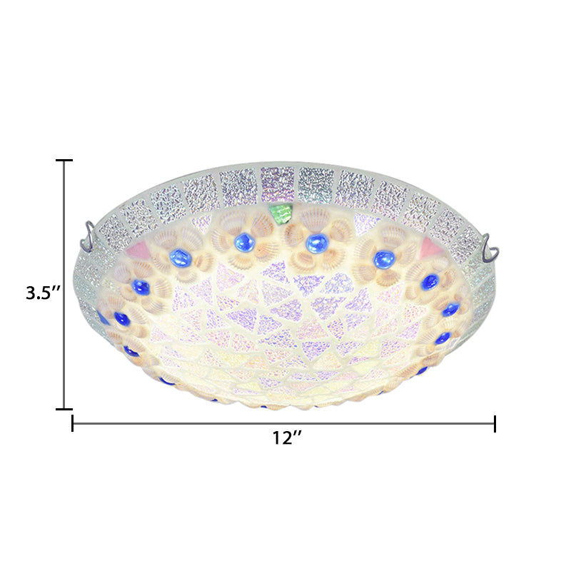 Tiffany Ceiling Light with Mosaic Bowl Design - Stunning Flower and Blue Jewel Décor for Bedroom
