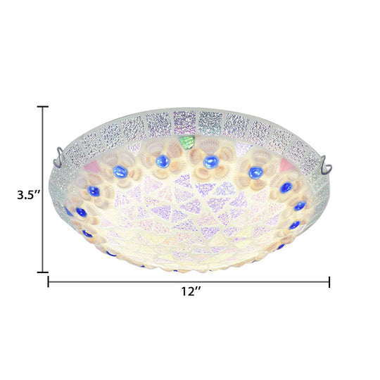 Tiffany Ceiling Light with Mosaic Bowl Design - Stunning Flower and Blue Jewel Décor for Bedroom