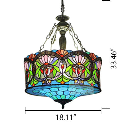 LED Stained Glass Living Room Ceiling Light - Baroque Style, 18" W Drum