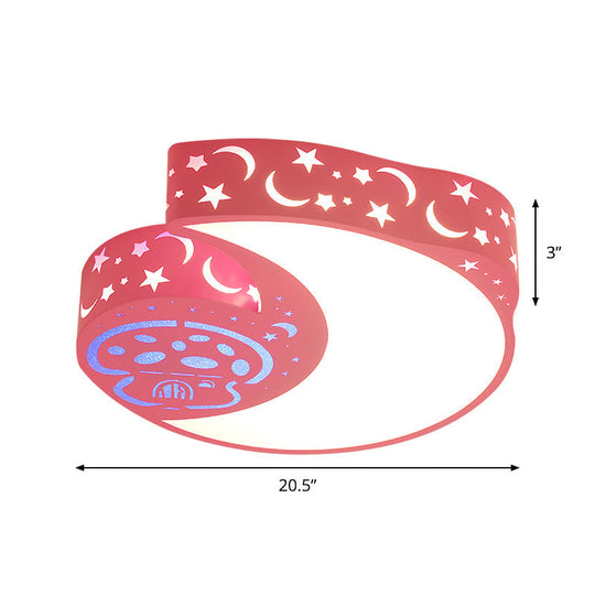 Metal Moon And Mushroom Led Flush Light Fixture - Kids Pink Mount Lamp