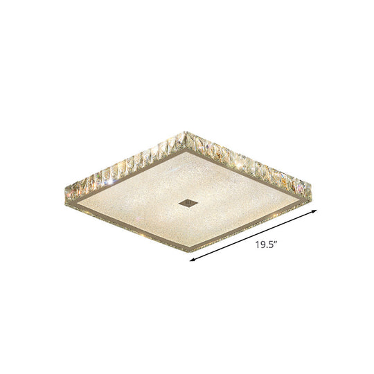 Modern Nickel Flush Mounted LED Lamp with Squared Crystal Facets for Bedroom Lighting