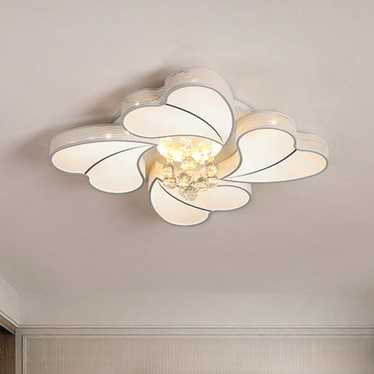 Contemporary Acrylic Loving Heart Flush Lamp: 4-Head White LED with Crystal Droplet