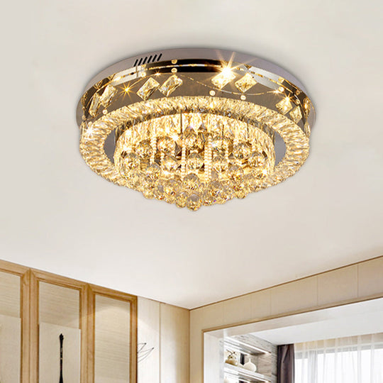 Modern Round Flush Ceiling Crystal LED Bedroom Light Fixture