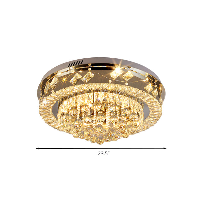 Modern Round Flush Ceiling Crystal LED Bedroom Light Fixture