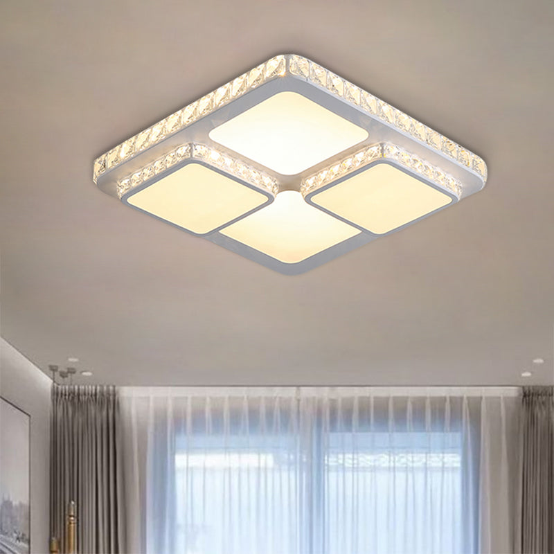 Modern Crystal Block LED White Ceiling Lamp - Splicing Square Flush Light Fixture