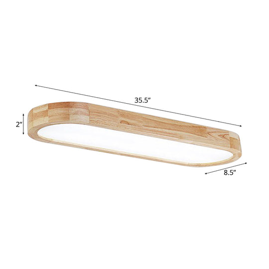 Modern Oval Wood Ceiling Light Fixture with Diffuser - 1-Light Office Flush Mount Lamp - Sizes: 25.5"/35.5"/47" W