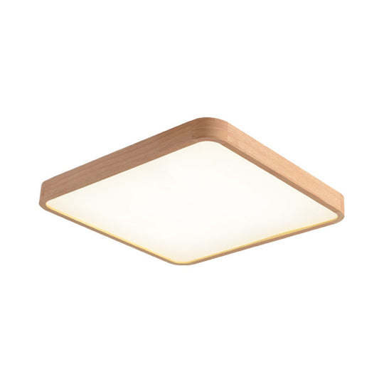 Beige Square Flush Mount LED Ceiling Lighting Fixture - Modern Wood Design in White or Warm Light - Available in 3 Sizes