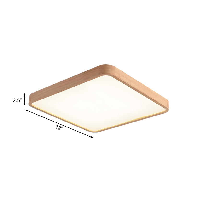 Beige Square Flush Mount LED Ceiling Lighting Fixture - Modern Wood Design in White or Warm Light - Available in 3 Sizes