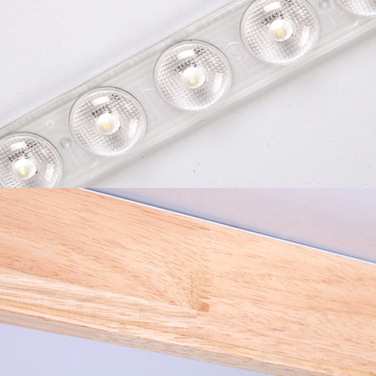 Beige Square Flush Mount LED Ceiling Lighting Fixture - Modern Wood Design in White or Warm Light - Available in 3 Sizes