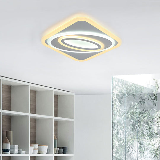 Contemporary Geometric LED Flush Mount Ceiling Light Fixture – Warm/White LED, Acrylic, 8"/19.5" Wide – Ideal for Bedroom