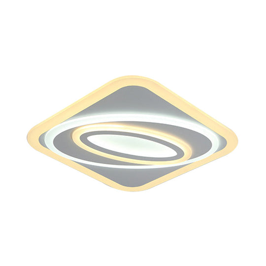 Contemporary Geometric LED Flush Mount Ceiling Light Fixture – Warm/White LED, Acrylic, 8"/19.5" Wide – Ideal for Bedroom