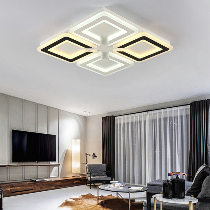 Modern Diamond Pattern Flushmount Light with Acrylic LED - Warm/White Glow - Ideal for Living Room