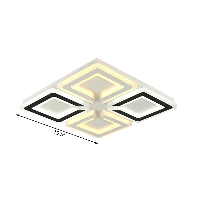 Modern Diamond Pattern Flushmount Light with Acrylic LED - Warm/White Glow - Ideal for Living Room