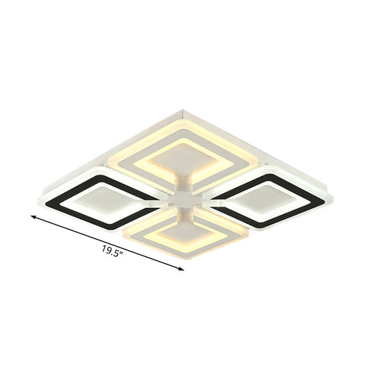 Modern Diamond Pattern Flushmount Light with Acrylic LED - Warm/White Glow - Ideal for Living Room