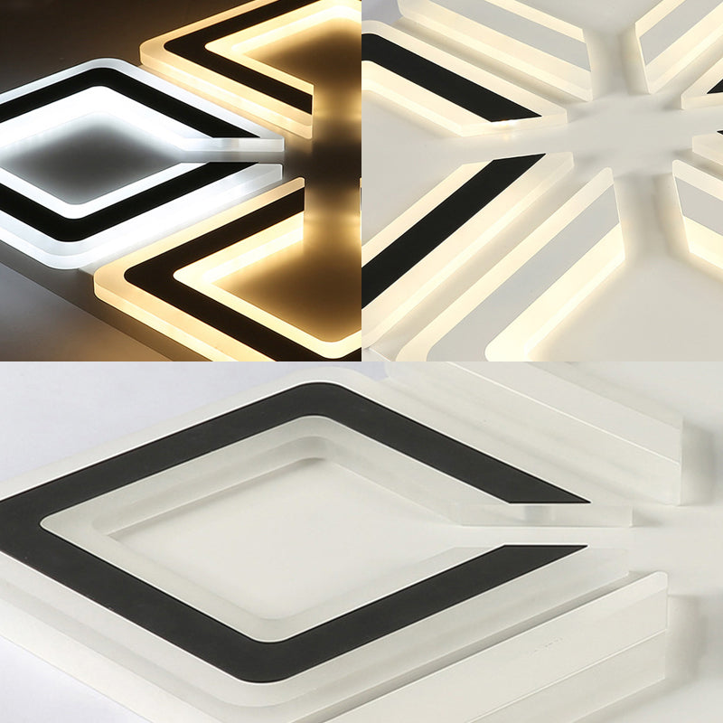 Modern Diamond Pattern Flushmount Light with Acrylic LED - Warm/White Glow - Ideal for Living Room