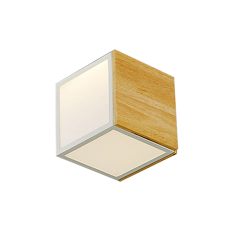 Modern Chinese LED Flush Mount Light - Wooden Box Design with Warm/White Light