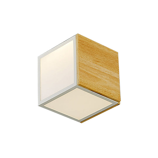 Modern Chinese LED Flush Mount Light - Wooden Box Design with Warm/White Light